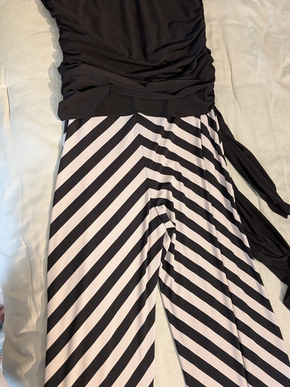 Lapis Black & White Diagonal Stripe Wide-Leg Jumpsuit